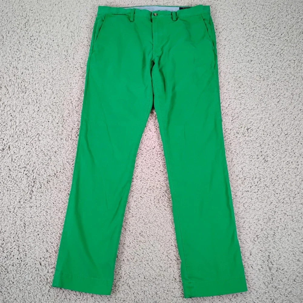 Polo Ralph Lauren Pants Mens 34x32 Green Twill Slim Stretch Trouser Cotton Prep
